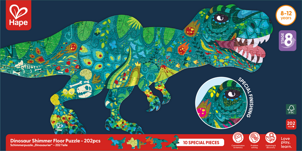 PUZZLE DE SUELO BRILLANTE DINOSAURIO 200PCS