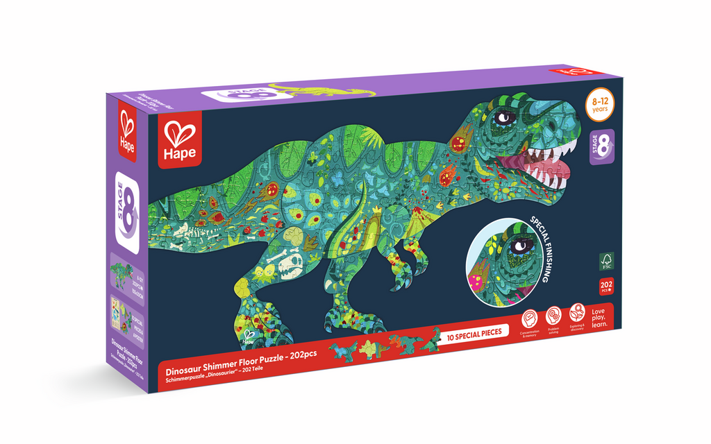 PUZZLE DE SUELO BRILLANTE DINOSAURIO 200PCS