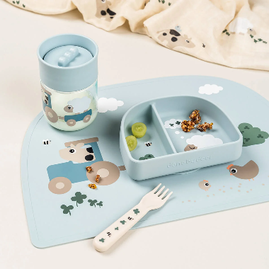 PLATO CON 3 COMPARTIMENTOS - TINY FARM AZUL