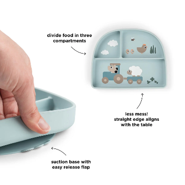 PLATO CON 3 COMPARTIMENTOS - TINY FARM AZUL