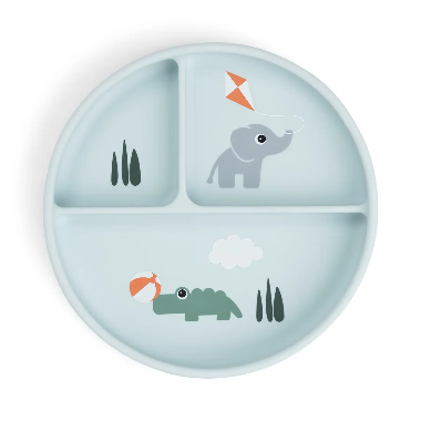 PLATO REDONDO CON COMPARTIMENTOS - TINY FARM AZUL