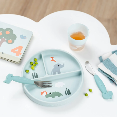 PLATO REDONDO CON COMPARTIMENTOS - TINY FARM AZUL