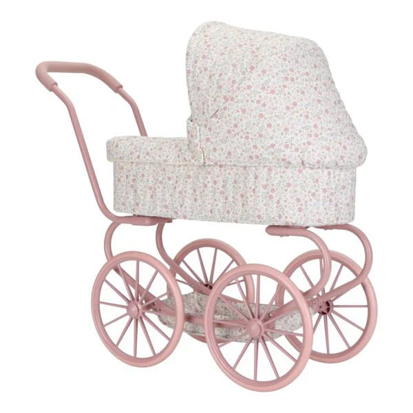 CARRITO CON CAPAZO MUÑECAS METAL FLORES