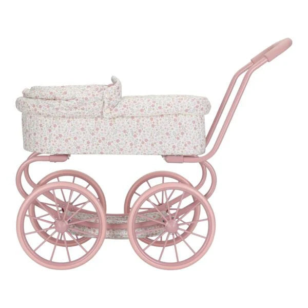 CARRITO CON CAPAZO MUÑECAS METAL FLORES