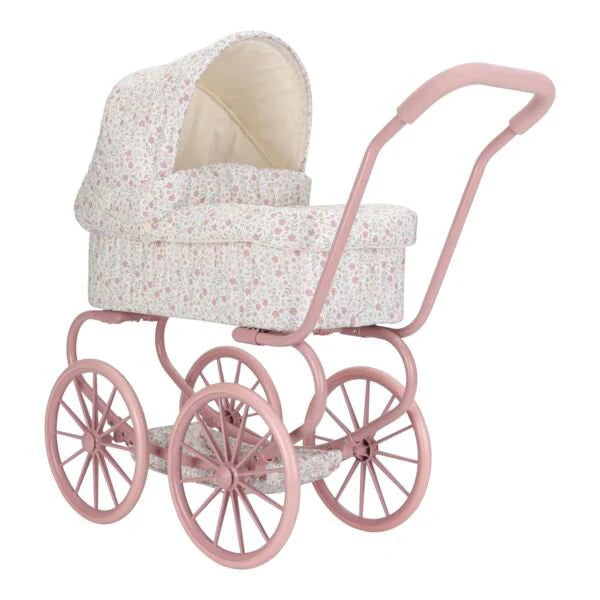 CARRITO CON CAPAZO MUÑECAS METAL FLORES