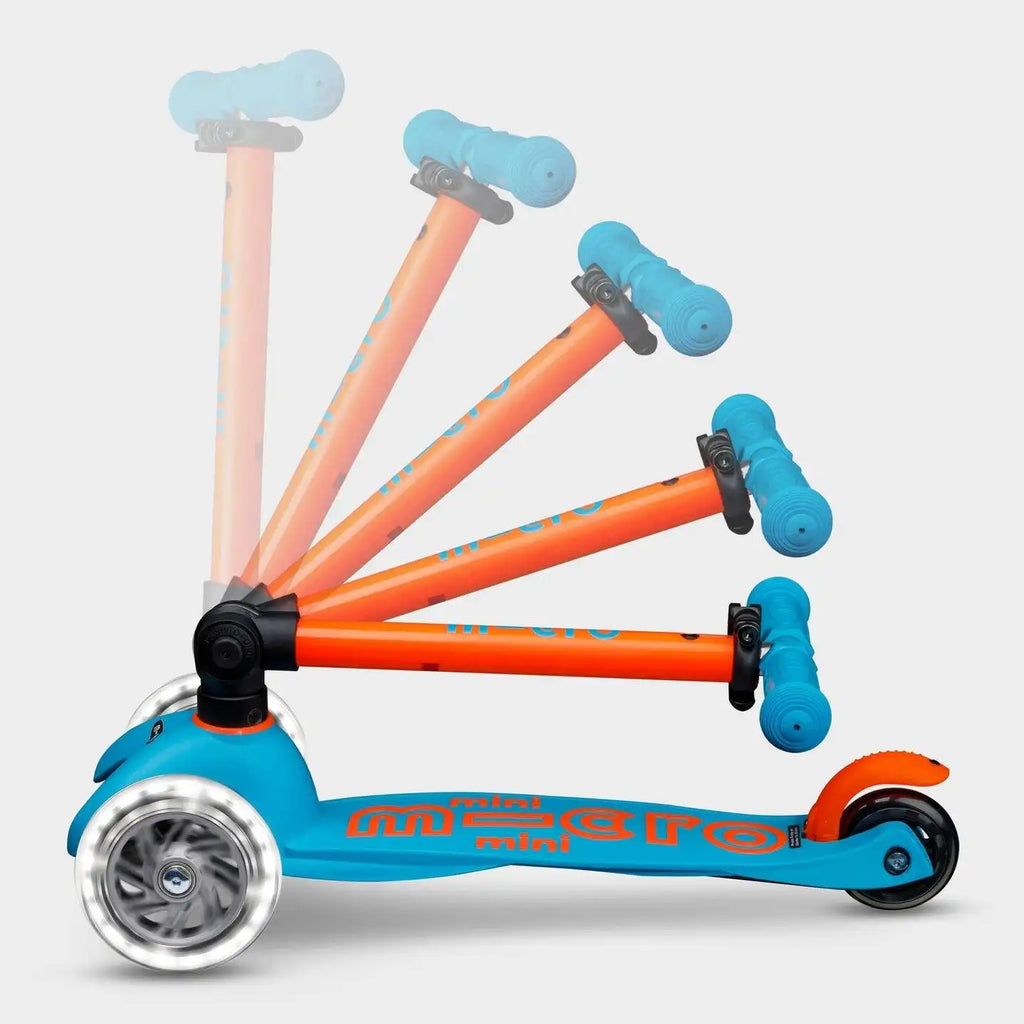 PATINETE MINI DELUXE NEON  LED AZUL-NARANJA
